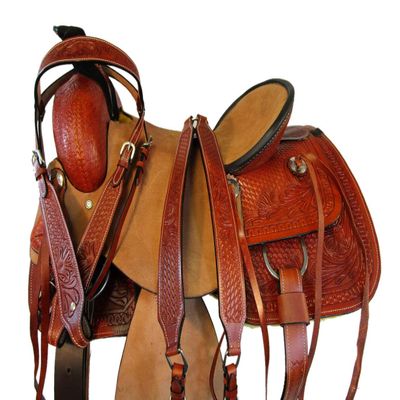 15 16 17 PRO Western Pleasure Trail Floral Tooled Leather Horse Saddle Roping Roper (16)