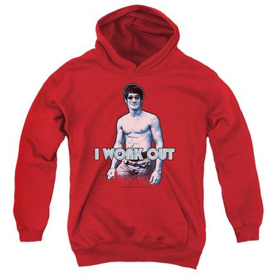 Bruce Lee Lee Works Out Unisex Youth Pull-Over Hoodie for Boys and Girls, X-Large Red