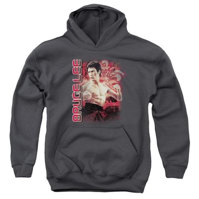 Bruce Lee Fury Unisex Youth Pull-Over Hoodie for Boys and Girls, Small Charcoal