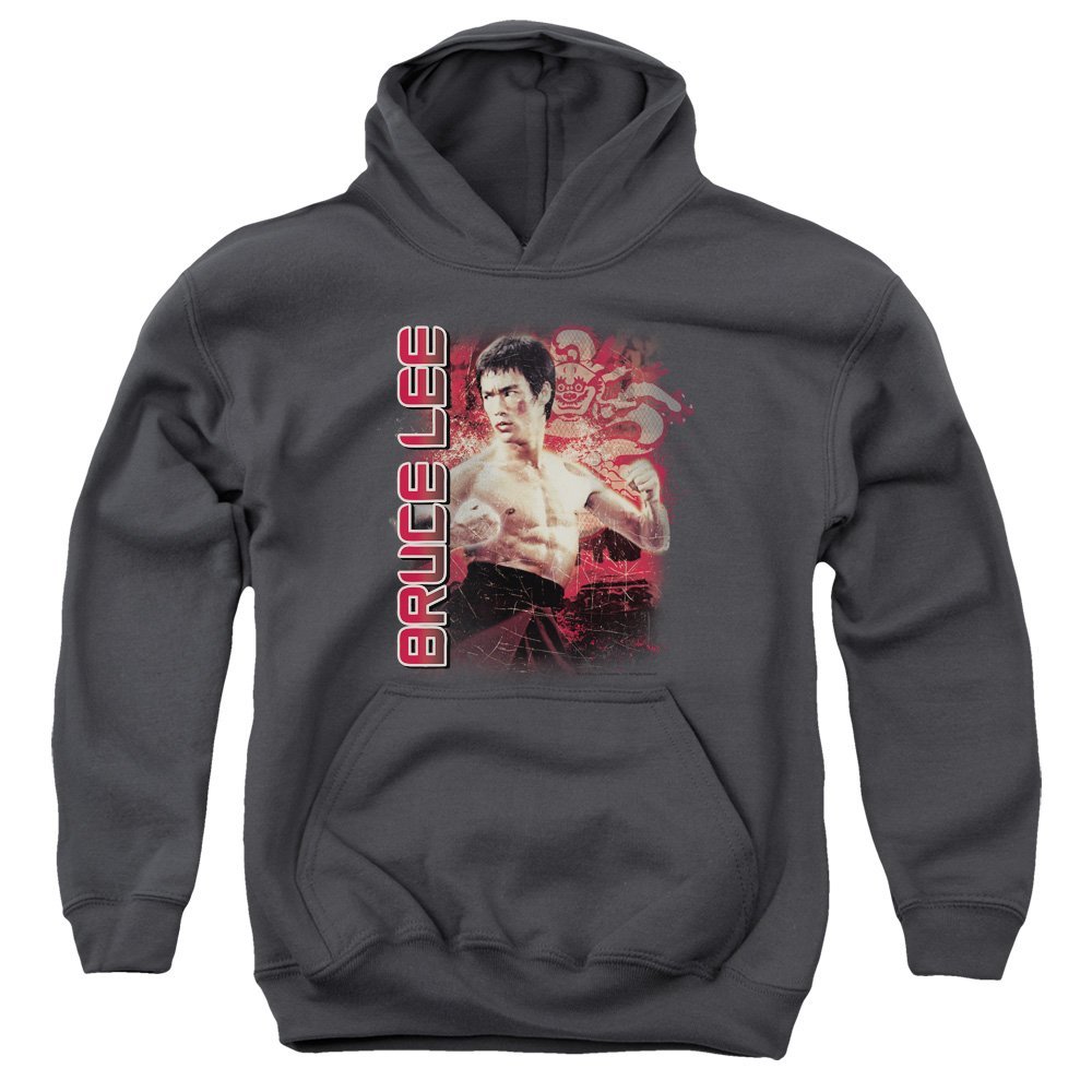 Bruce Lee Fury Unisex Youth Pull-Over Hoodie for Boys and Girls, Small Charcoal