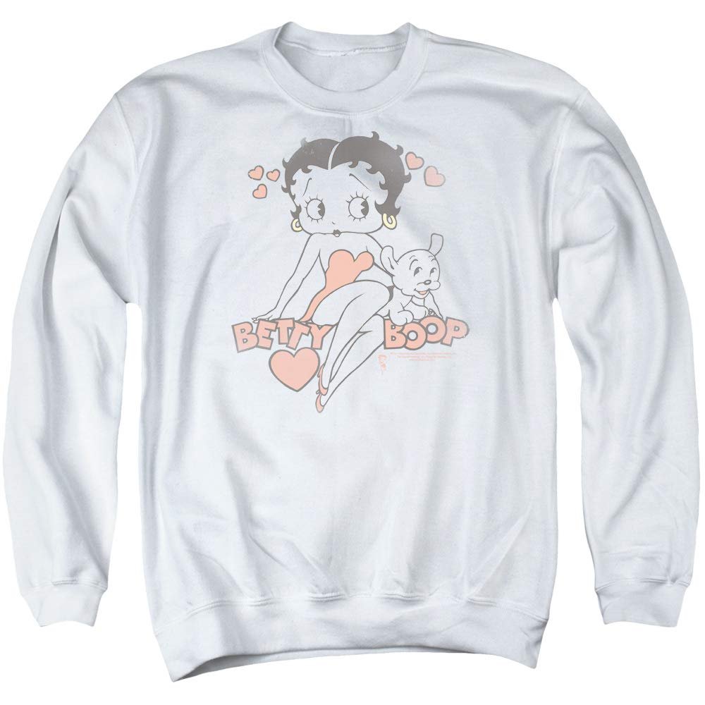 Betty Boop Classic with Pup Unisex Adult Crewneck Sweatshirt for Men and Women, 3X-Large White