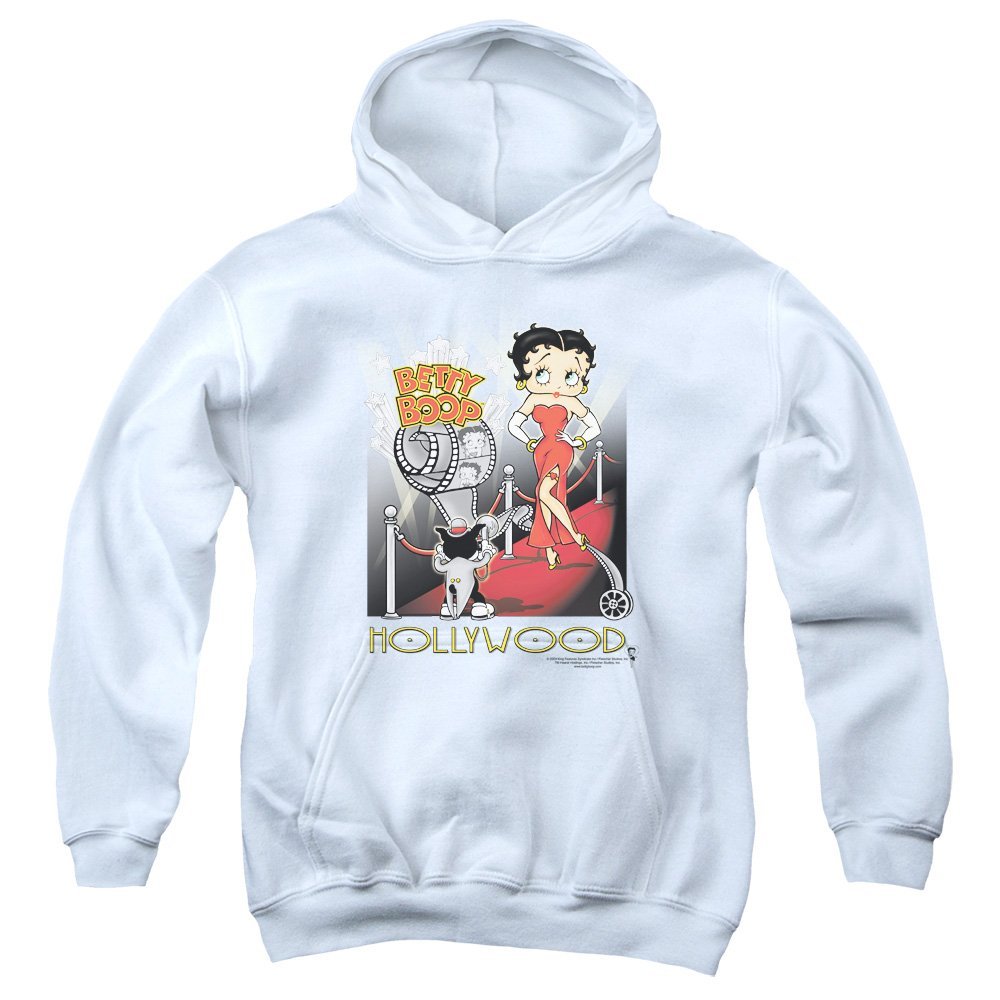 Betty Boop Hollywood Unisex Youth Pull-Over Hoodie for Boys and Girls, X-Large White