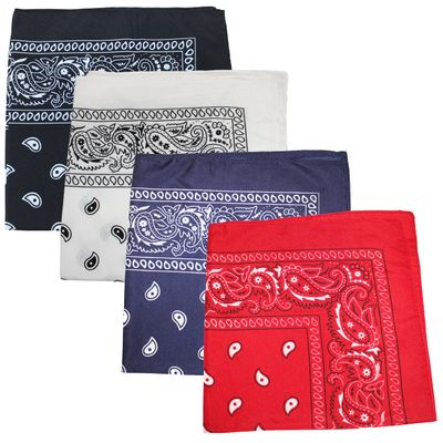 Mechaly Pack of 4 X-Large Paisley Cotton Printed Bandana - 27 x 27 inches (Mix)