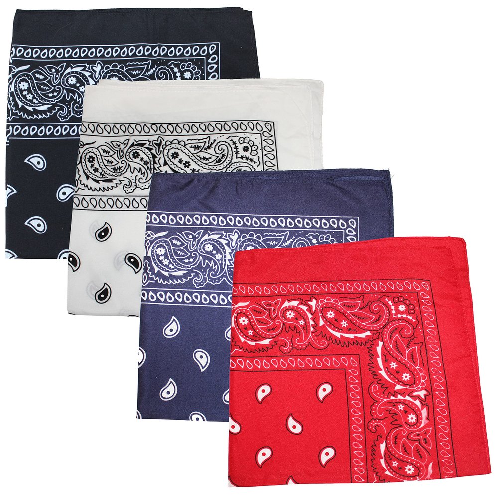 Mechaly Pack of 4 X-Large Paisley Cotton Printed Bandana - 27 x 27 inches (Mix)