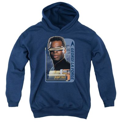 Star Trek Geordi Laforge Unisex Youth Pull-Over Hoodie for Boys and Girls, Small Navy