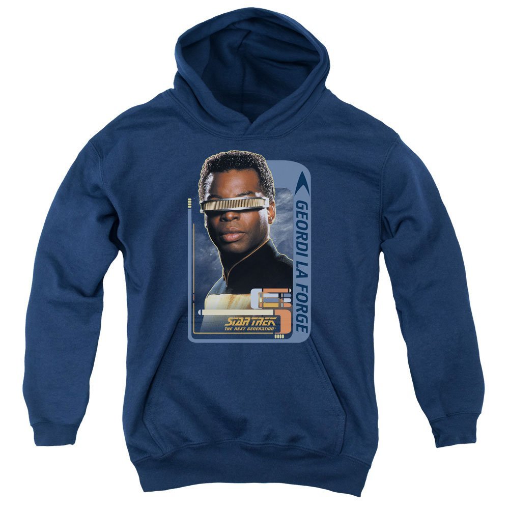Star Trek Geordi Laforge Unisex Youth Pull-Over Hoodie for Boys and Girls, Small Navy