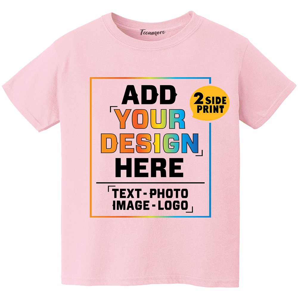 Custom Youth T Shirt Design Your Own Personalized Add Your Image Front Back Side Pink