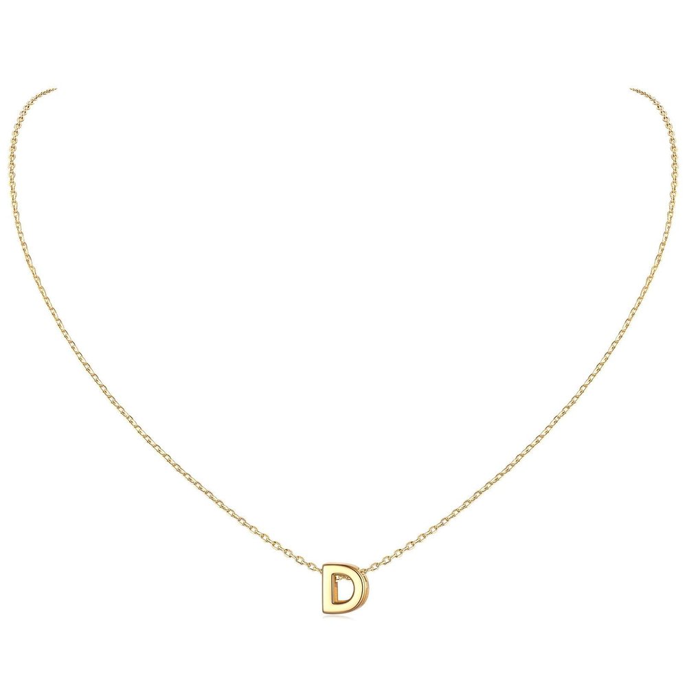 ChicSilver 14K Gold Plated Sterling Silver Initial Necklace Letter Necklaces Delicate Dainty Small Pendant Necklace Silver Choker Necklace for Women D Initial