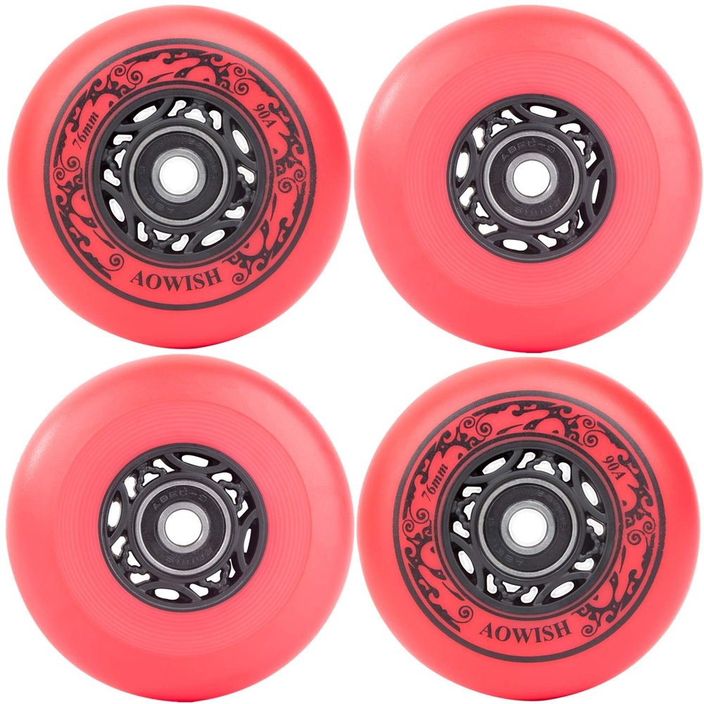 AOWISH Inline Skate Wheels Outdoor Asphalt Formula Aggressive Roller Blades Wheels 90a Roller Hockey Replacement Wheels with Bearings ABEC-9 and Floating Spacers, 4-Pack (Red, 76mm)
