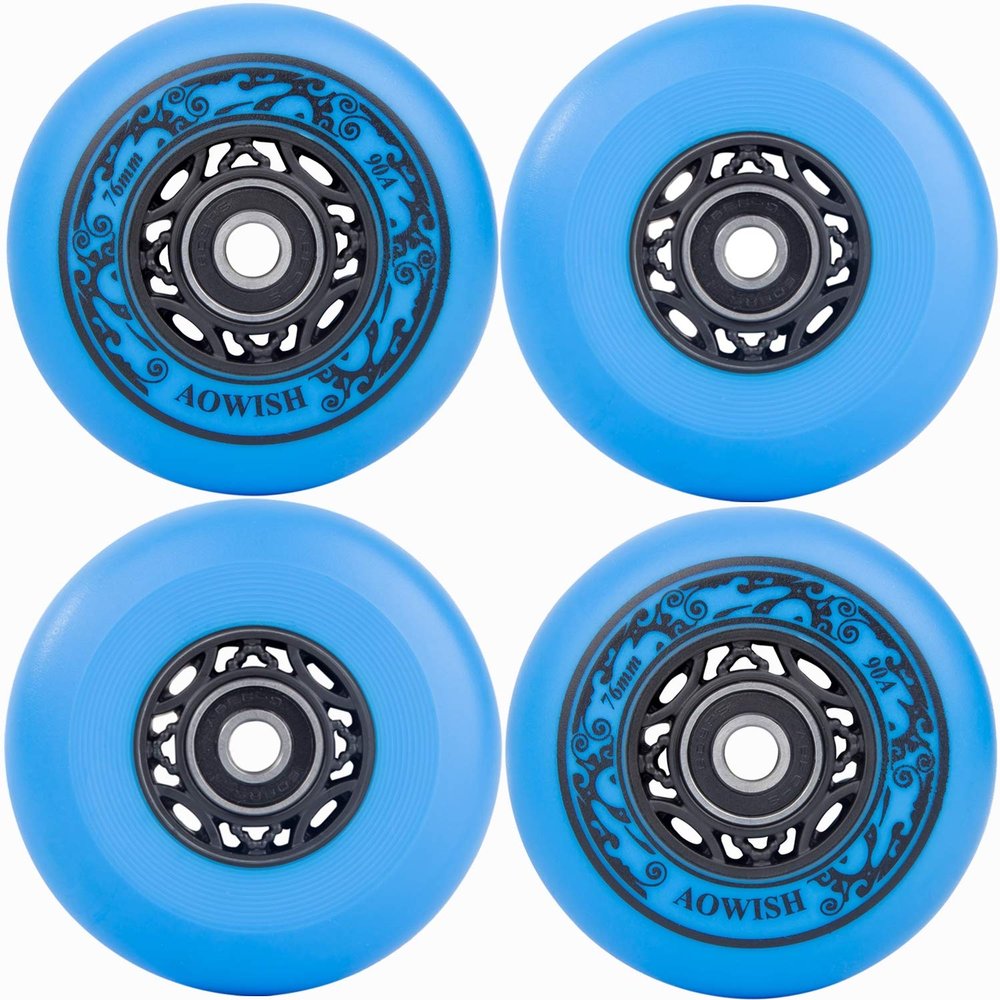 AOWISH Inline Skate Wheels Outdoor Asphalt Formula Aggressive Roller Blades Wheels 90a Roller Hockey Replacement Wheels with Bearings ABEC-9 and Floating Spacers, 4-Pack (Blue, 72mm)