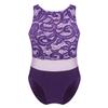 Agoky Kids Girls Criss Cross Lace Back Cotton Leotard Ballet Dancewear Gymnastics Unitard Purple Lace 5-6 view 1