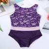 Agoky Kids Girls Criss Cross Lace Back Cotton Leotard Ballet Dancewear Gymnastics Unitard Purple Lace 5-6 view 3