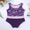 Agoky Kids Girls Criss Cross Lace Back Cotton Leotard Ballet Dancewear Gymnastics Unitard Purple Lace 5-6 view 4