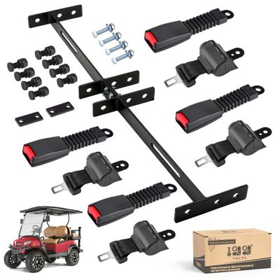 10L0L Universal Retractable Golf Cart Seat Belt Kit with Bracket for Yamaha EZGO,Club Car DS Precedent,Front and Rear Seats Golf Cart Seat Belts