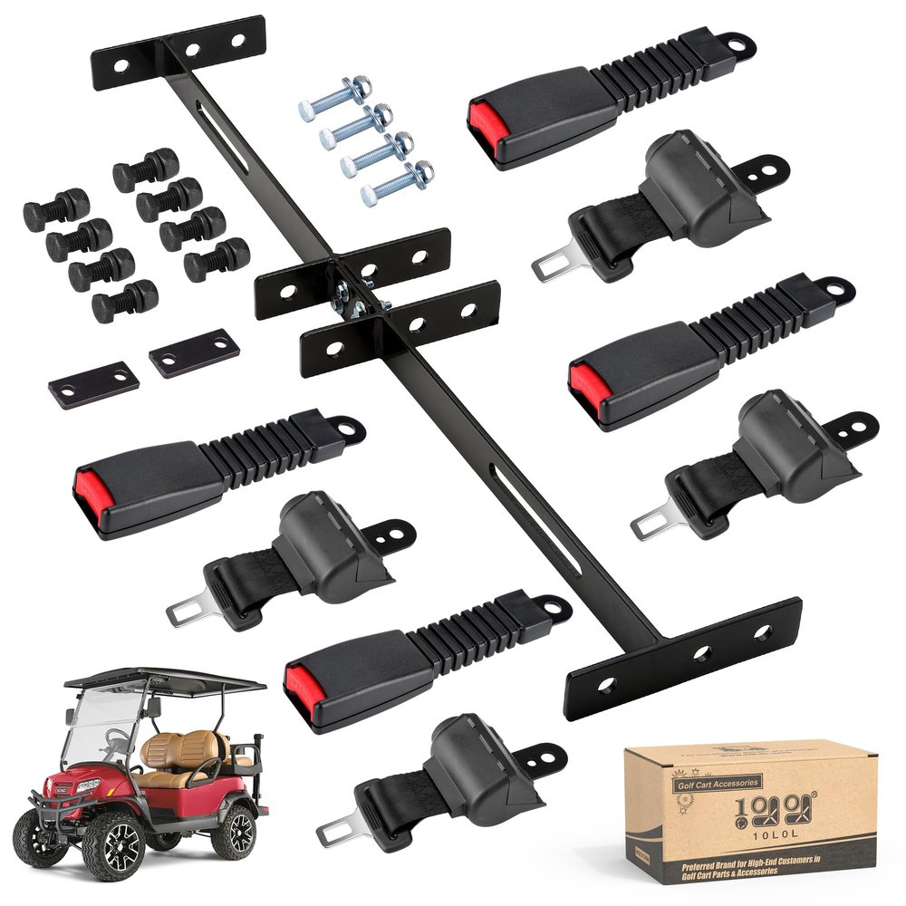 10L0L Universal Retractable Golf Cart Seat Belt Kit with Bracket for Yamaha EZGO,Club Car DS Precedent,Front and Rear Seats Golf Cart Seat Belts