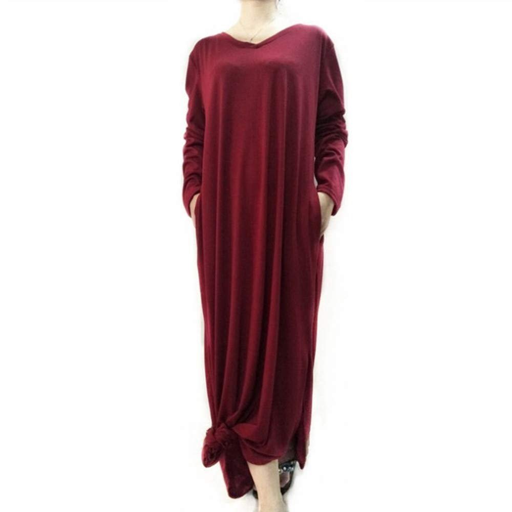 Clopon Womens Sexy Maxi Split Dress with Pockets Long Sleeve Dresses for Ladies Solid Color Long Dress