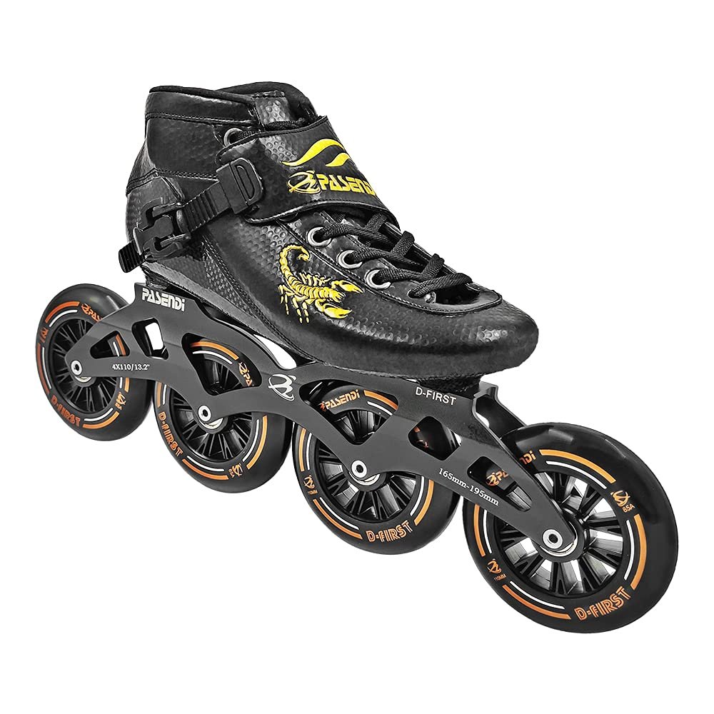 Professional Carbon Fiber Speed Skates Adult Men's and Women's Skates 4-Wheels Single-Row Speed Inline Skates Shoes Black Inline Skate Shoes (Black, US6/EU38)