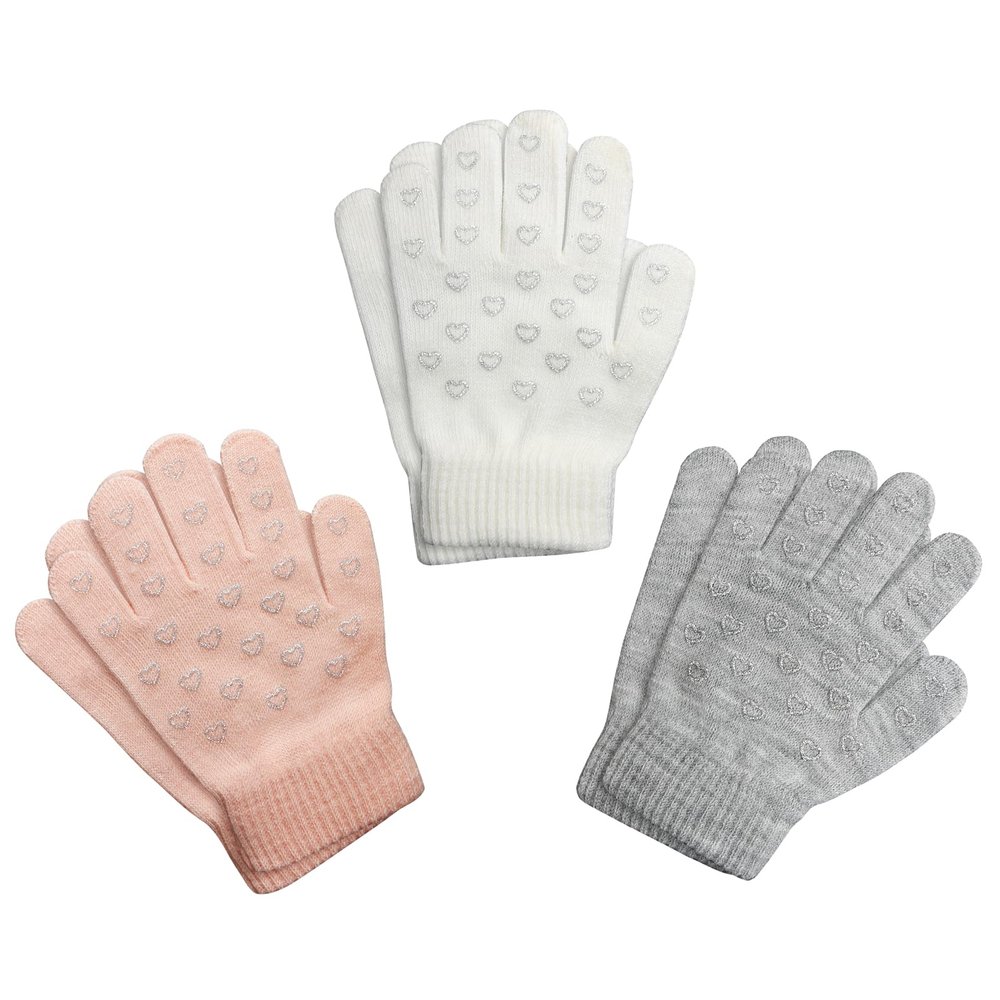 Evridwear Boys Girls Magic Stretch Gripper Gloves 3 Pair Pack Assortment, Kids One Size Winter Warm Gloves Children (3 Pairs Sweet Heart Printing, 4-6Years)
