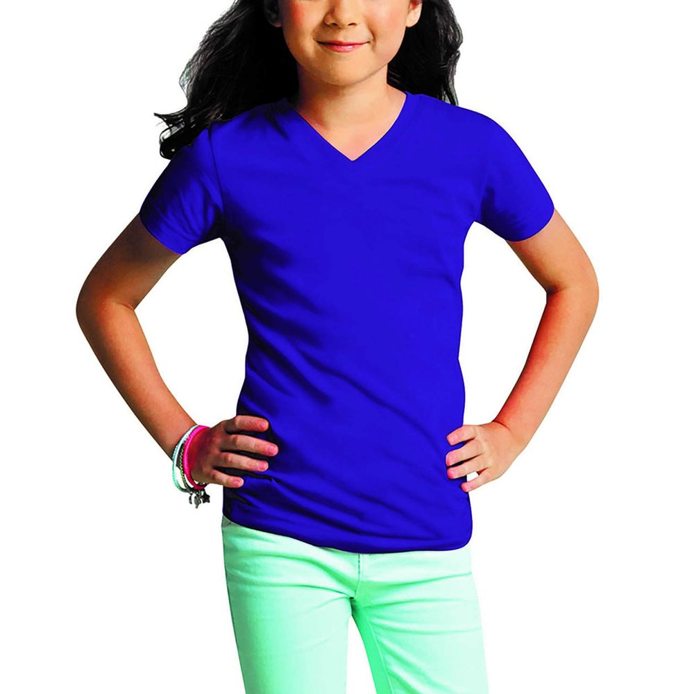 Marky G Apparel Girls' Big Short Sleeve V-Neck Fine Jersey T-Shirt, Purple, M