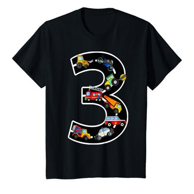 3rd Birthday T-Shirt Boys Cars Vehicles 3 Years Birthday T-Shirt
