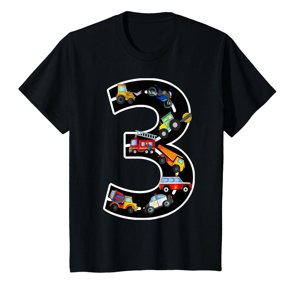 3rd Birthday T-Shirt Boys Cars Vehicles 3 Years Birthday T-Shirt