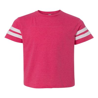 Marky G Apparel Girls' Big Youth Fine Jersey Football Crewneck Short Sleeve T-Shirt, V Heathert Pink/Bd White, Medium