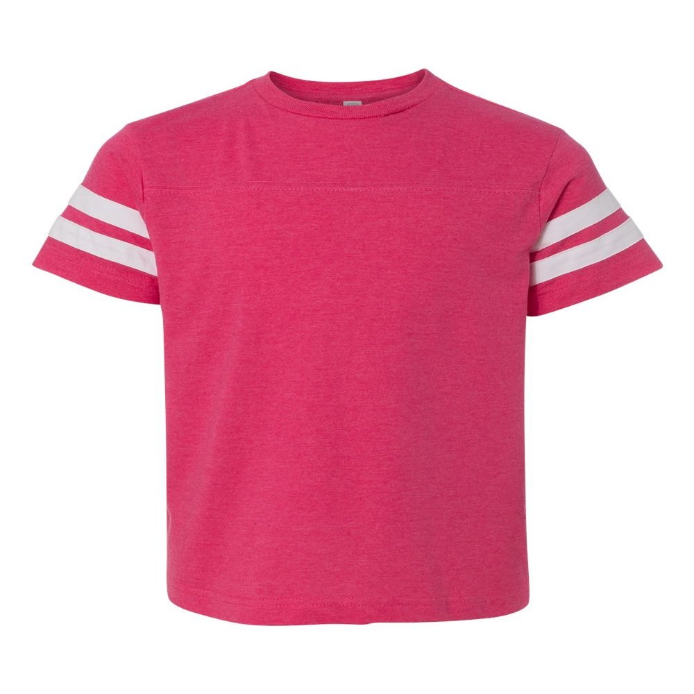 Marky G Apparel Girls' Big Youth Fine Jersey Football Crewneck Short Sleeve T-Shirt, V Heathert Pink/Bd White, Medium