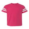 Marky G Apparel Girls' Big Youth Fine Jersey Football Crewneck Short Sleeve T-Shirt, V Heathert Pink/Bd White, Medium view 1
