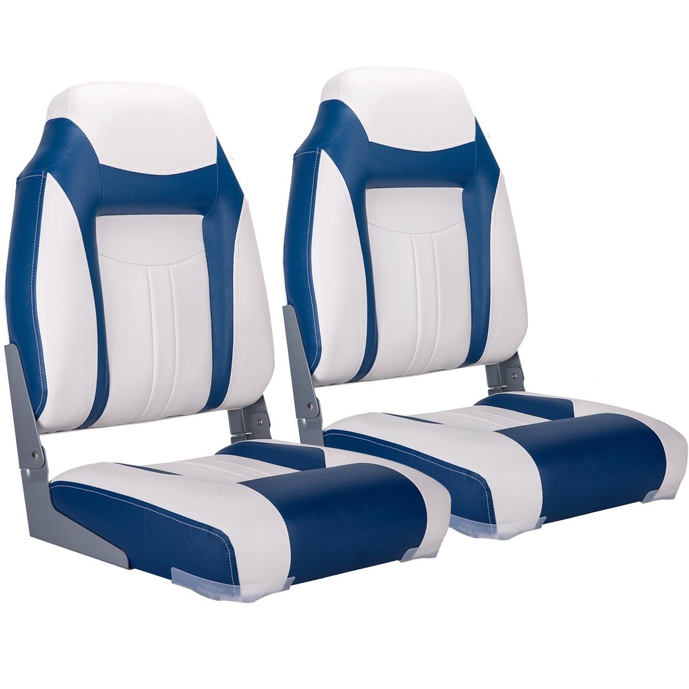 NORTHCAPTAIN S1 Deluxe A Pair of Marine High Back Folding Fishing Boat Seat,Stainless Steel Screws Included,White/Pacific Blue(2 Seats)