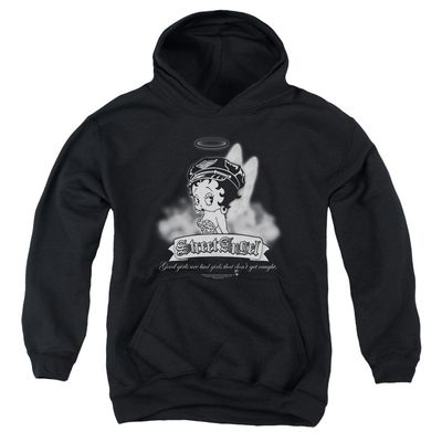 Betty Boop Street Angel Unisex Youth Pull-Over Hoodie for Boys and Girls, Medium Black