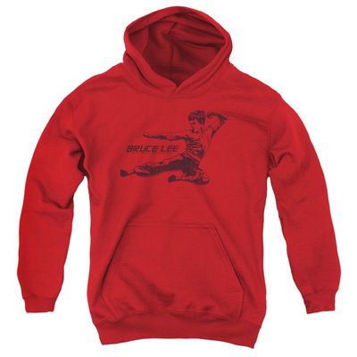 Bruce Lee Line Kick Unisex Youth Pull-Over Hoodie for Boys and Girls, Large Red