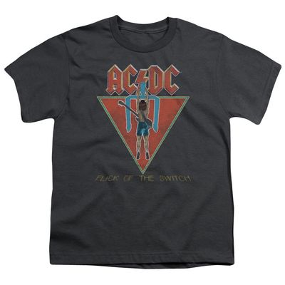 ACDC Flick of The Switch Unisex Youth T Shirt for Boys and Girls, Large Charcoal