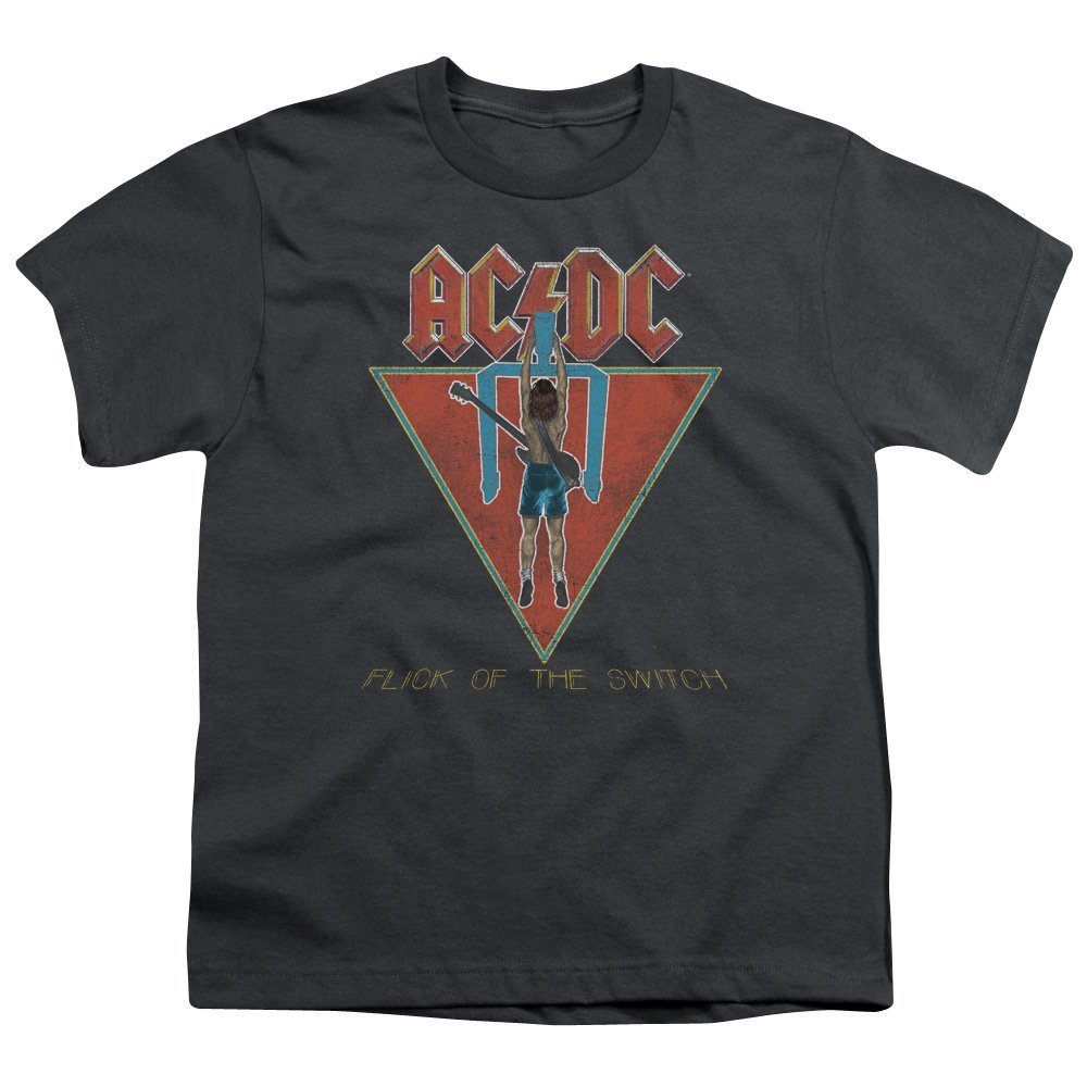 ACDC Flick of The Switch Unisex Youth T Shirt for Boys and Girls, Large Charcoal