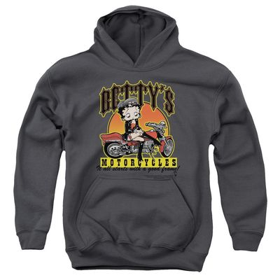 Betty Boop Bettys Motorcycles Unisex Youth Pull-Over Hoodie for Boys and Girls, X-Large Charcoal