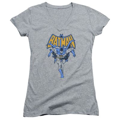 Batman Vintage Run Juniors' Sheer Fitted V-Neck T Shirt, 2X-Large Athletic Heather