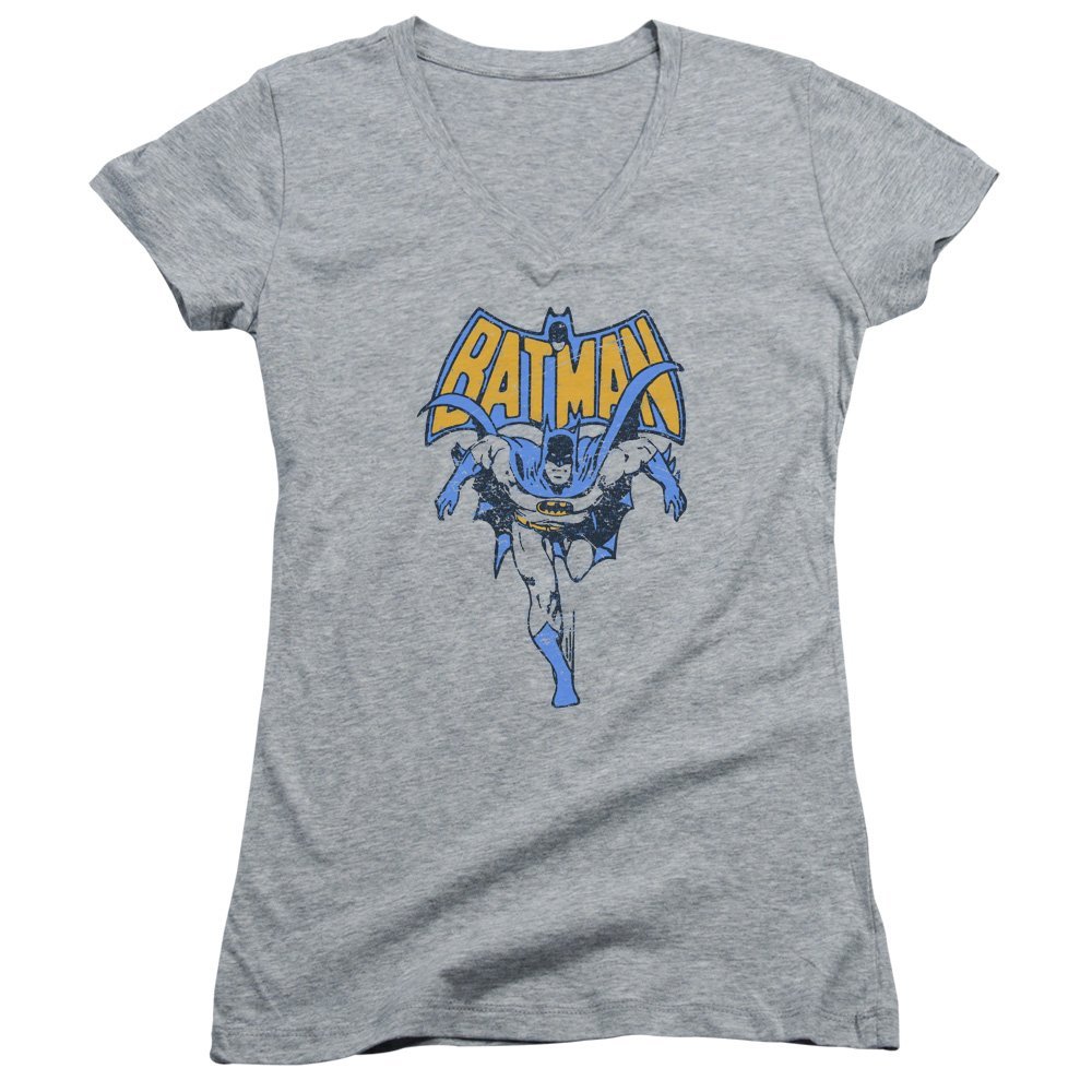Batman Vintage Run Juniors' Sheer Fitted V-Neck T Shirt, 2X-Large Athletic Heather