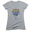 Batman Vintage Run Juniors' Sheer Fitted V-Neck T Shirt, 2X-Large Athletic Heather view 1