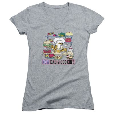 Garfield Now Dads Cooking Juniors' Sheer Fitted V-Neck T Shirt, 2X-Large Athletic Heather
