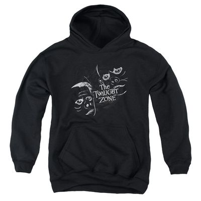 Trevco Twilight Zone Strange Faces Unisex Youth Pull-Over Hoodie for Boys and Girls, Medium Black