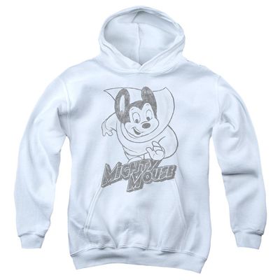 Mighty Mouse Mighty Sketch Unisex Youth Pull-Over Hoodie for Boys and Girls, X-Large White