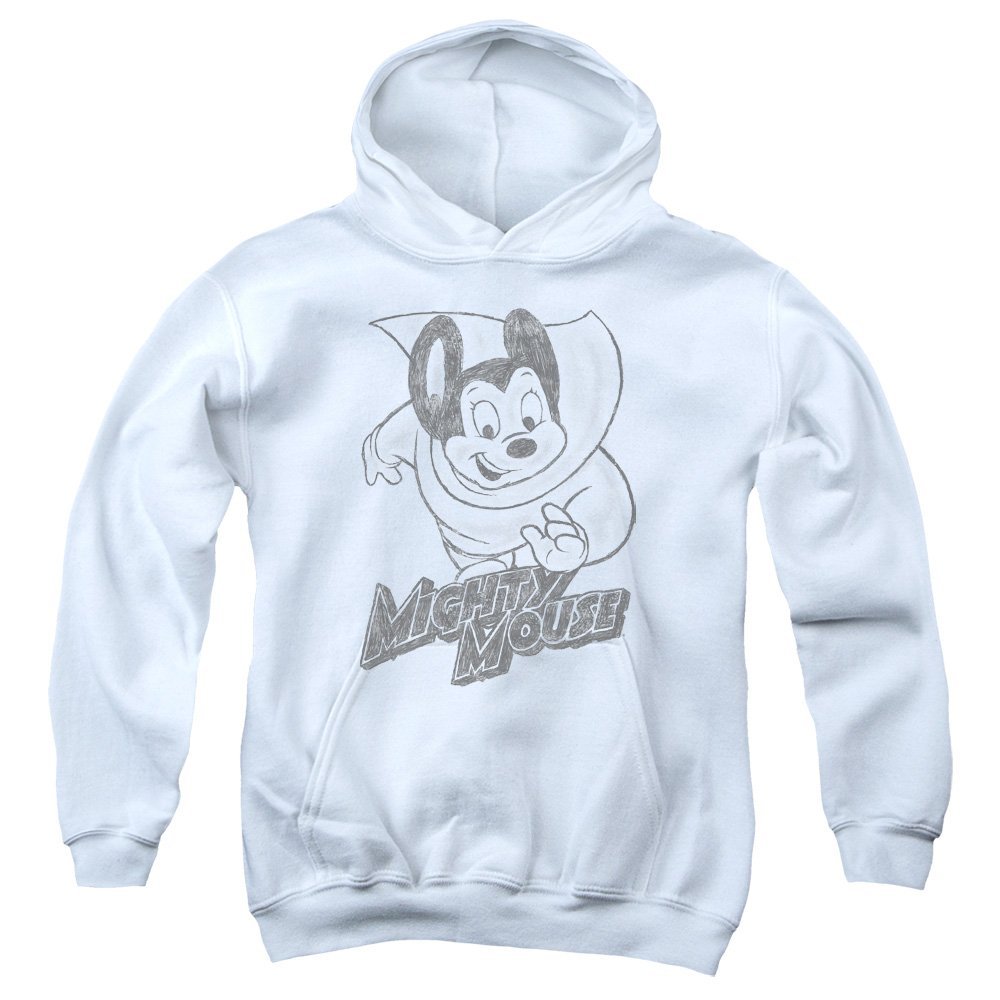 Mighty Mouse Mighty Sketch Unisex Youth Pull-Over Hoodie for Boys and Girls, X-Large White