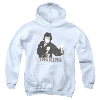 Elvis Presley Fighting King Unisex Youth Pull-Over Hoodie for Boys and Girls, Medium White