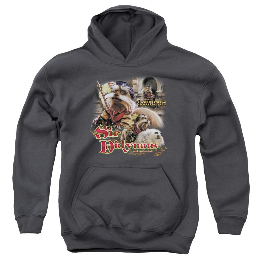 Trevco Labyrinth Sir Didymus Unisex Youth Pull-Over Hoodie for Boys and Girls, Small Charcoal