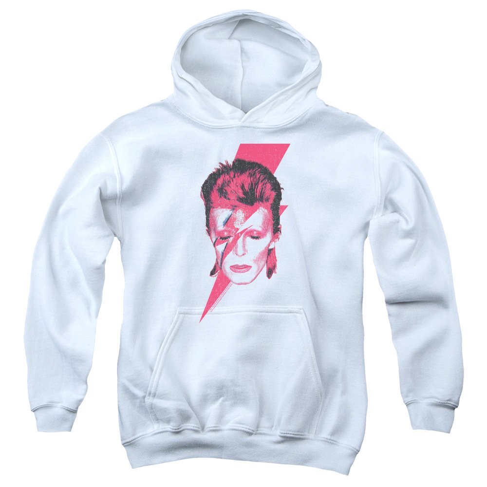David Bowie Aladdin Sane Unisex Youth Pull-Over Hoodie for Boys and Girls, Large White