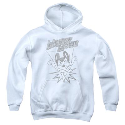 Mighty Mouse Bursting Out Unisex Youth Pull-Over Hoodie for Boys and Girls, Medium White