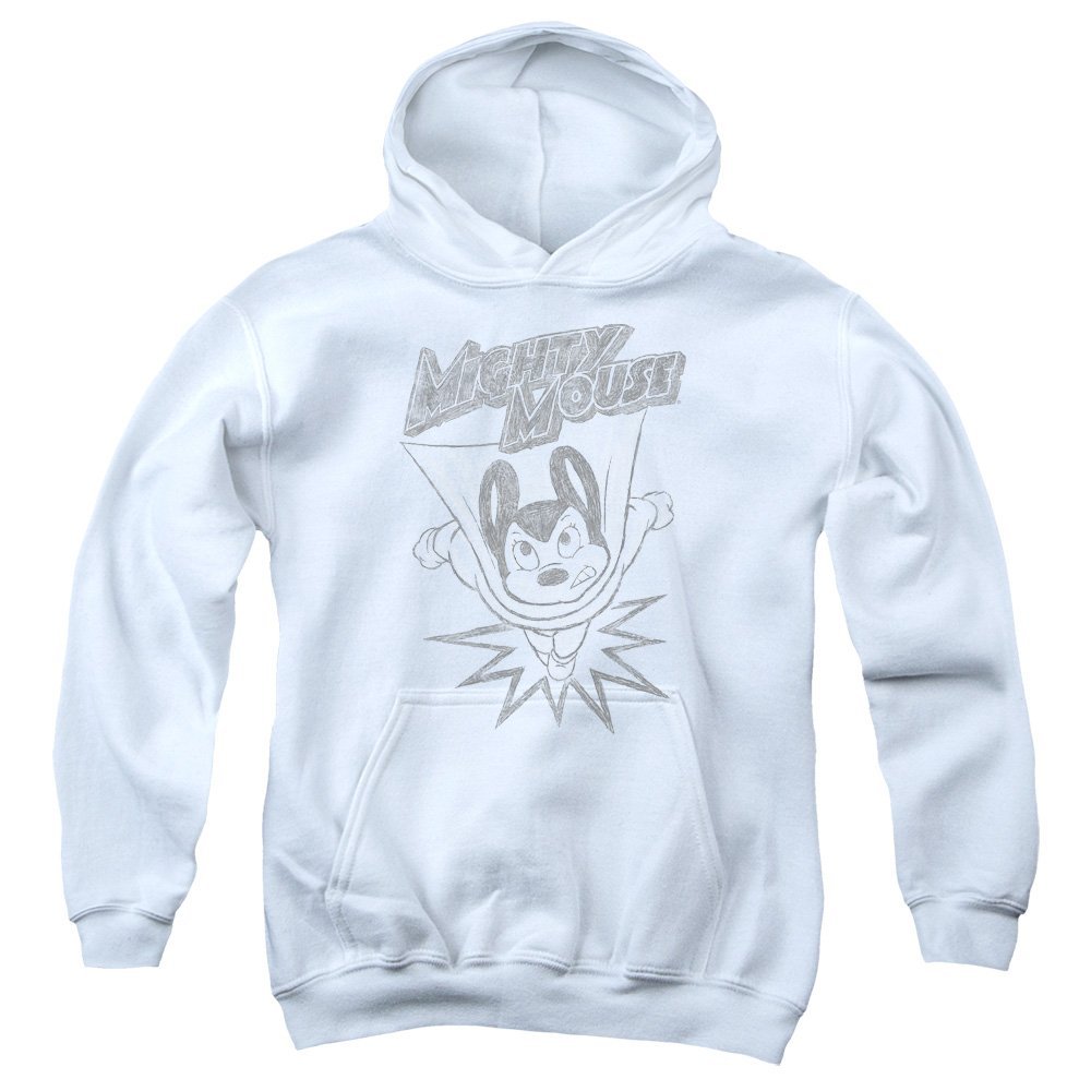 Mighty Mouse Bursting Out Unisex Youth Pull-Over Hoodie for Boys and Girls, Medium White