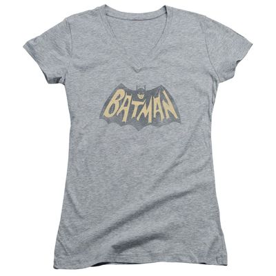 Batman Classic Tv Show Logo Juniors' Sheer Fitted V-Neck T Shirt, 2X-Large Athletic Heather