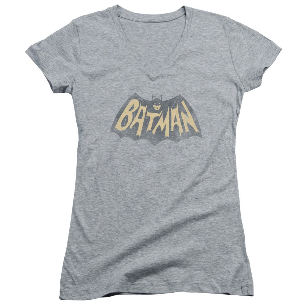 Batman Classic Tv Show Logo Juniors' Sheer Fitted V-Neck T Shirt, 2X-Large Athletic Heather