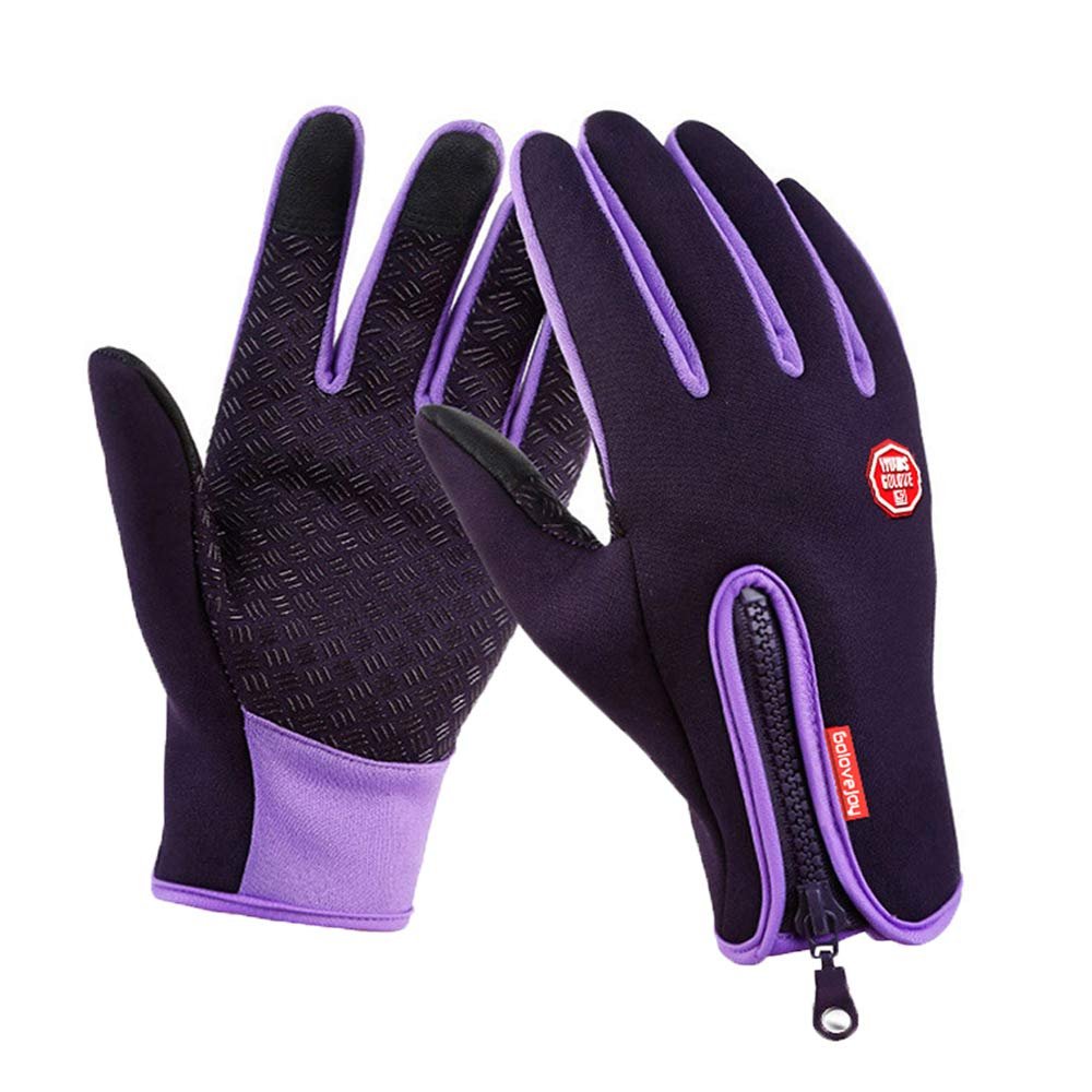 Outdoor Winter Touchscreen Waterproof Warm Full Finger Bike Gloves Winter Cycling Gloves Road Moutain Bike Bicycle Gloves (Purple, s)