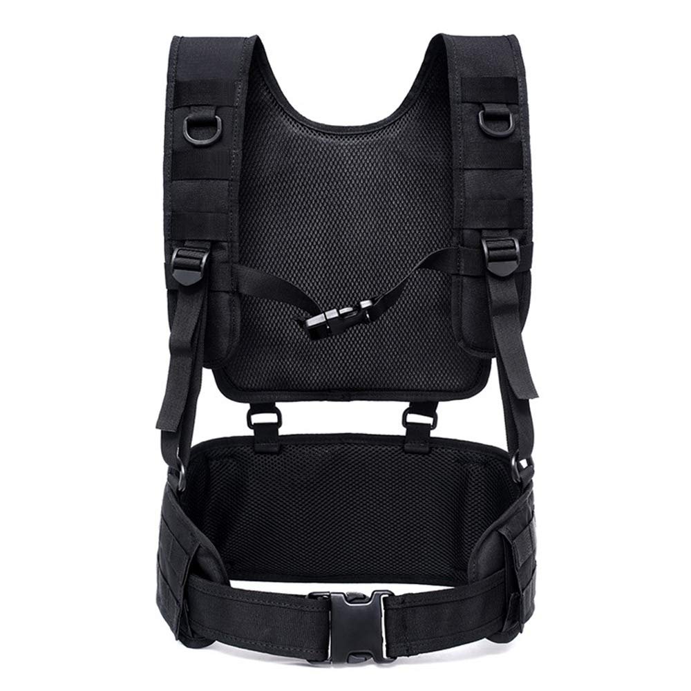 JINJULI Tactical MOLLE Battle Belt + Military Battle Belt Harness Load Bearing H-Harness Patrol Belt for Outdoor Activities (Black)